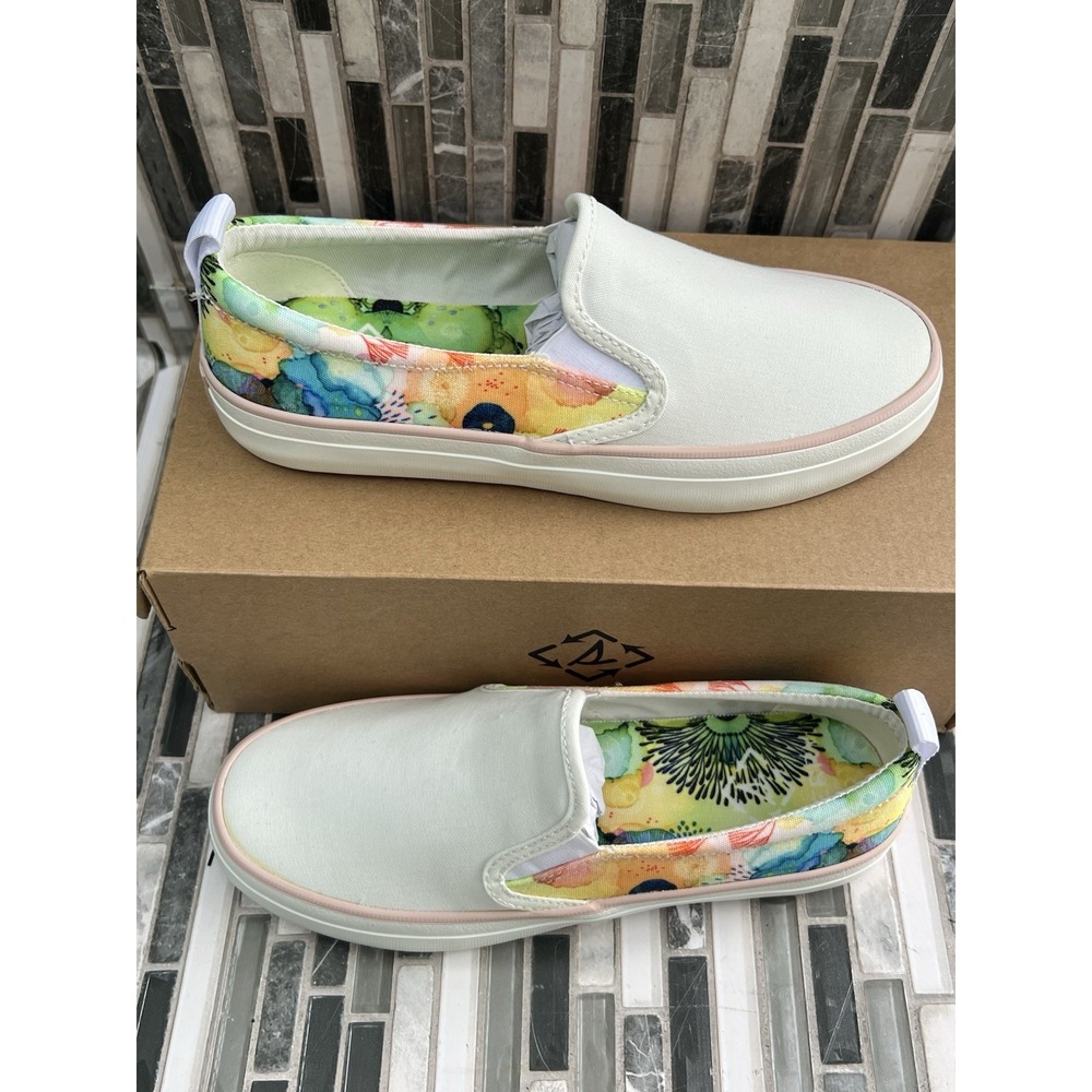 Sperry Crest TG Flower White Boat Shoes Women Size 6